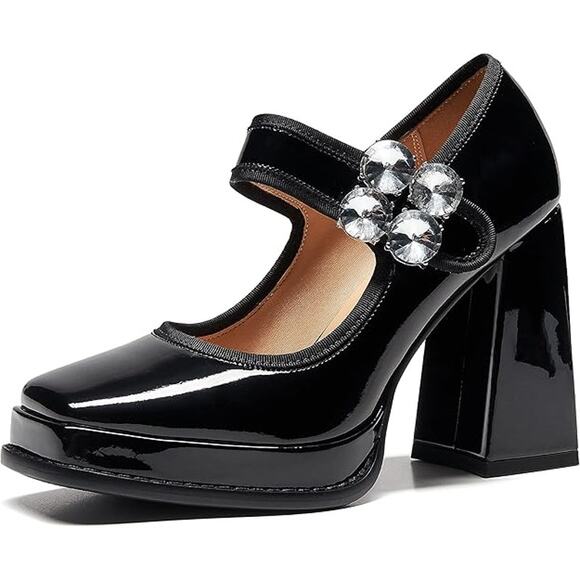 ZXHYZLZ Shoes - Women's Black Mary Jane Pumps Low-Cut High-Heeled Dress Shoe Square Toe SZ 9